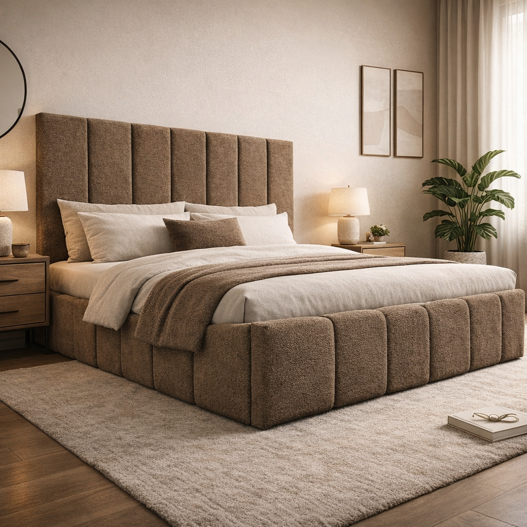 Łóżko tapicerowane NEVADA z pojemnikiem miękki zagłówek