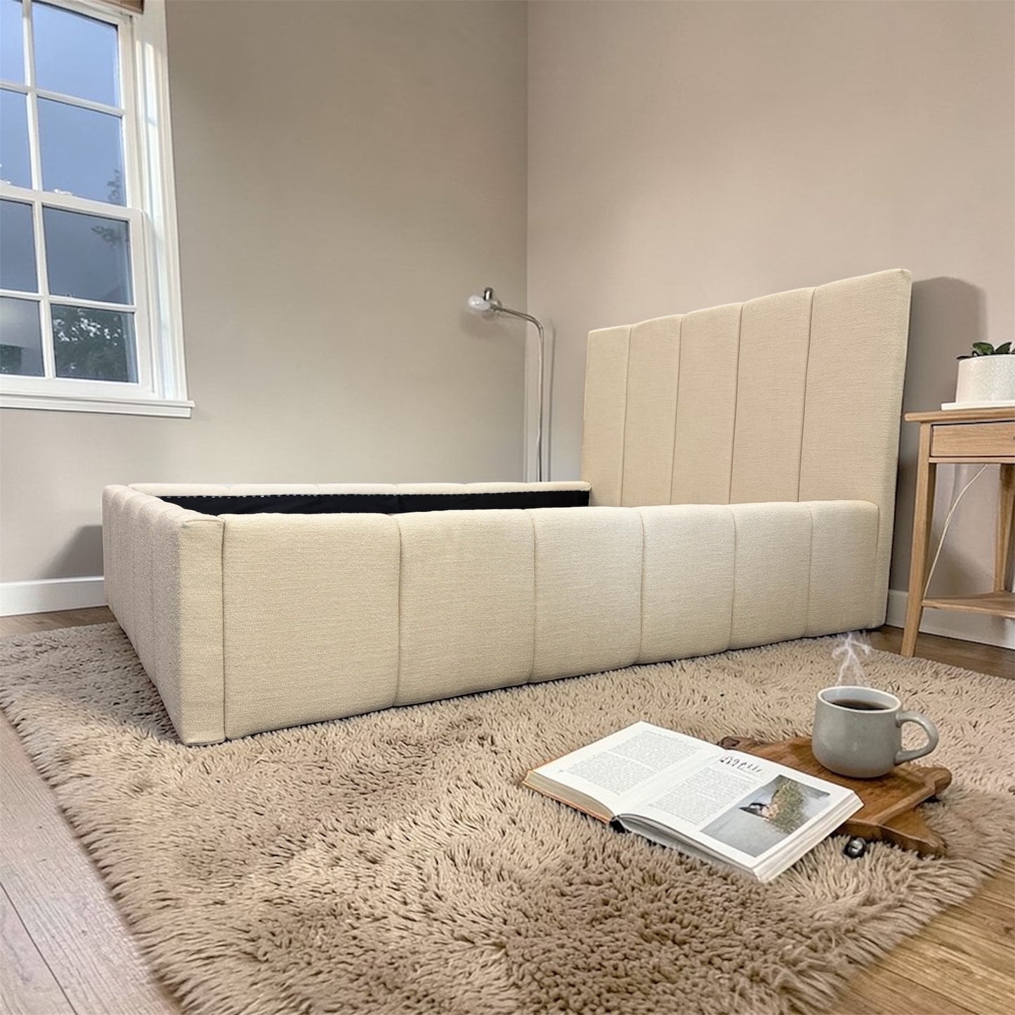 Łóżko tapicerowane NEVADA z pojemnikiem miękki zagłówek