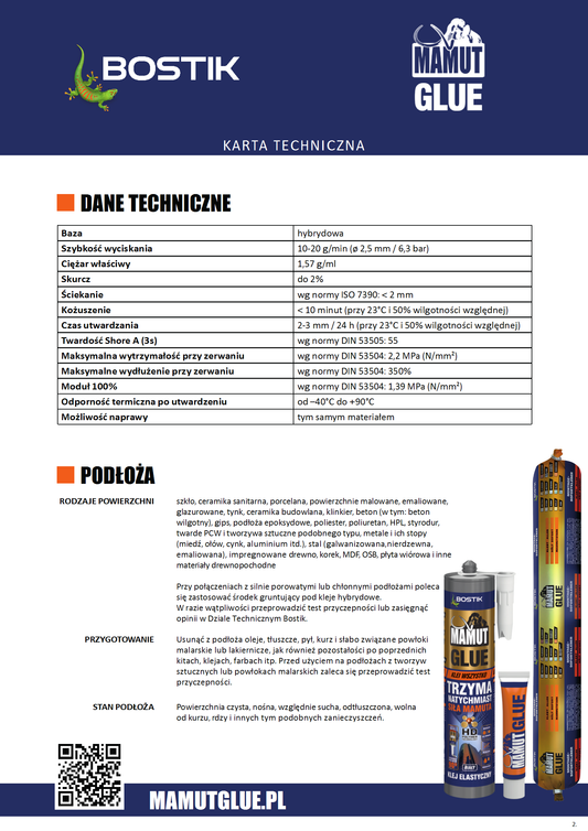 Klej montażowy Mamut Glue 290 ml do paneli tapicerowanych